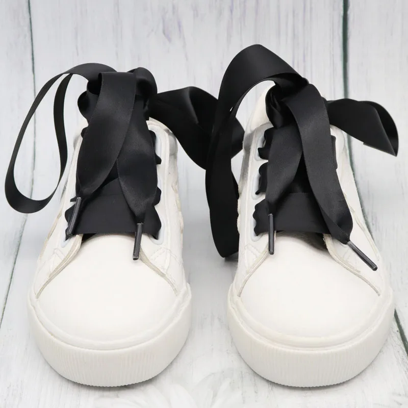 Chiffon Double Side Glossy Shoe Laces 70-160cm Flat Silk Ribbon Shoelaces Sneaker 2.22cm Width 1 Pair