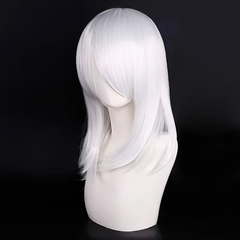 Neue 45cm Mittellange Anime Cosplay Perücke mit Pony in Blond, Schwarz, Weiß, Rot, Pink, Grün, Braun, Gold, Blau, Hitzebeständige Synthetische Haarperücken – Detail 3