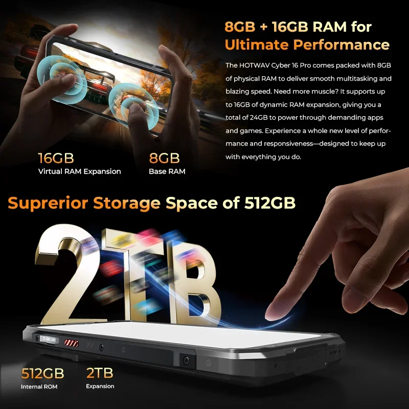 HOTWAV Cyber 16 Pro Rugged Phone 8GB 512GB 108MP Camera 6280mAh 33W Mobile Phones  6.6 Inch FHD+ 120Hz Smartphone Android NFC