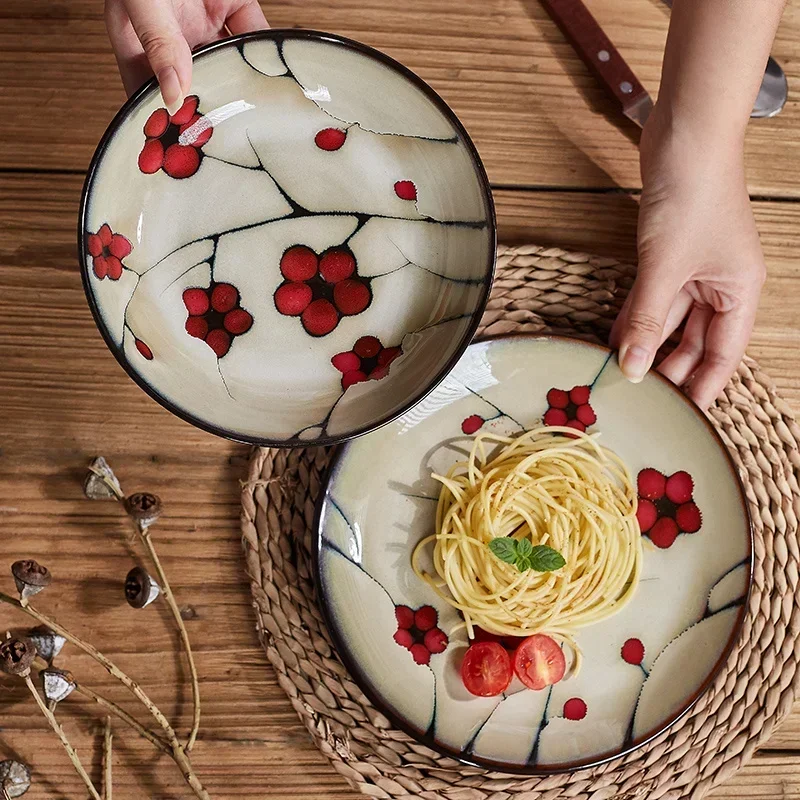 28-Piece Ceramic Tableware Set, Creative Chinese Plum Plates, Microwave Safe Home Kitchen Tableware