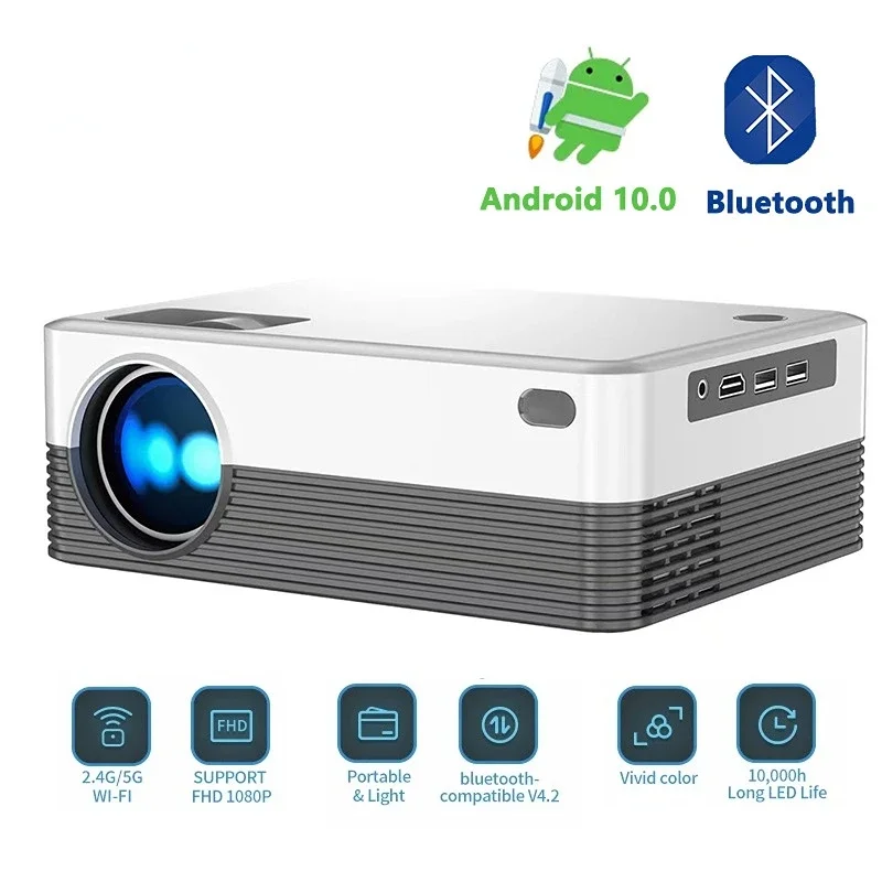 Portable Projector H5 Portable Projector HD Home Theater 1280*720p Android 10 BT5.0 Video Home Projection Mobile Projection 4k150 Lumens H700 Chip portable projector,mini projector,video projector