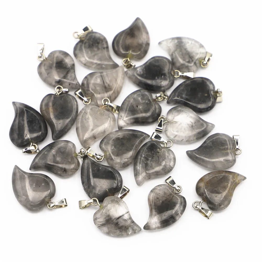 New Natural Stone Devil Smoky Crystal Pendants Charms Crooked Heart Slide for Fashion Jewelry Necklace Making 24pcs Wholesale