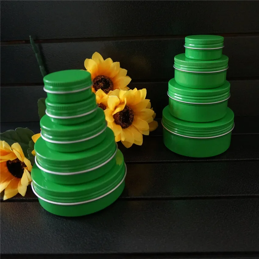 10/15/20/30/50/60/80/100/150g green empty round aluminum box metal tin cans cosmetic cream DIY refillable jar tea Aluminum Pot - Image 4