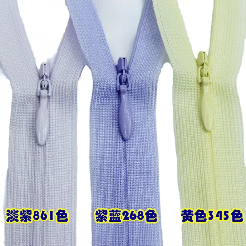 

50pcs/Lot 2CC 25cm 60cm YKK Lace Invisible Nylon Zipper Light Purple Blue Yellow Shirt Wedding Dress Clothing Sewing Accessory