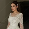 Glitte Chiffon Women Wedding Dresses Elegant Charming Bridal Gowns Lace Long Sleeves Mopping Length Vestido De Novias Customized 4