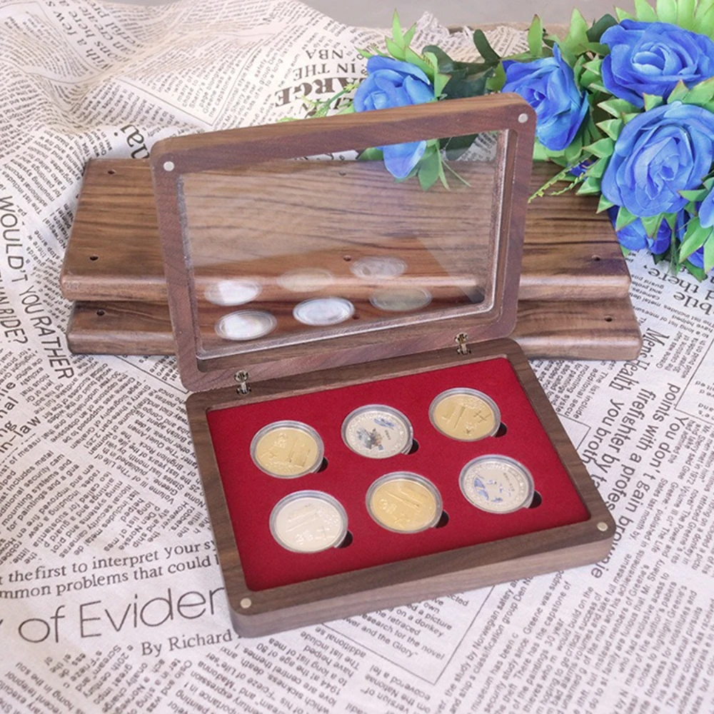 Black Walnut Wood Commemorative Coin Storage Box Gift Packaging Wooden Collection Box