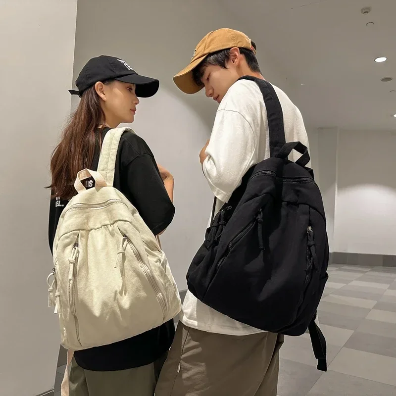 American Style Cool Canvas Backpack Women 2023 Solid Color Unisex High Capacity Student College Backpack Girl Boy Travel BookBag