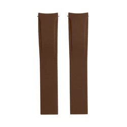 Premium FKM Quick Release Curved End Soft Watch Strap, New Design, 20mm/21mm/22mm - Black Buckle (Brown)