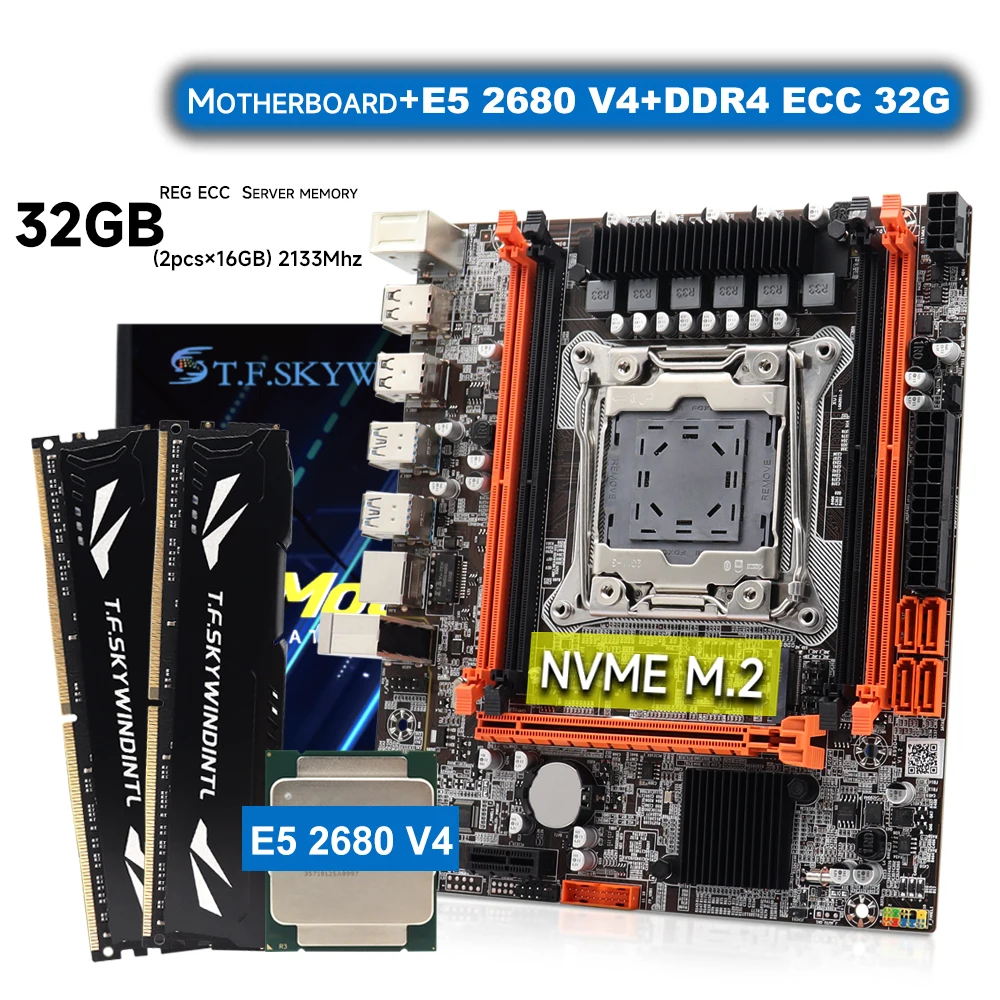 Scheda Madre X99/Kit X99 Mb Set Xeon E5 2680 V4 Cpu Lga 2011-3 Micro-Atx Placa Mtue Supporto Ddr4 Ecc Ram E Memoria Desktop M.2