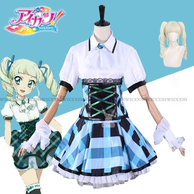 

Todo Yurika Cosplay Anime Aikatsu! Cosplay Costume Women Cute Lolite Blue Dress Hoshimiya Ichigo Wig Halloween Party Uniform