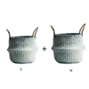 2PCS Boho style Decor Handmade Straw Seaweed Flower Basket Plant Pot Wicker Storage Basket Collapsible Laundry Basket 1