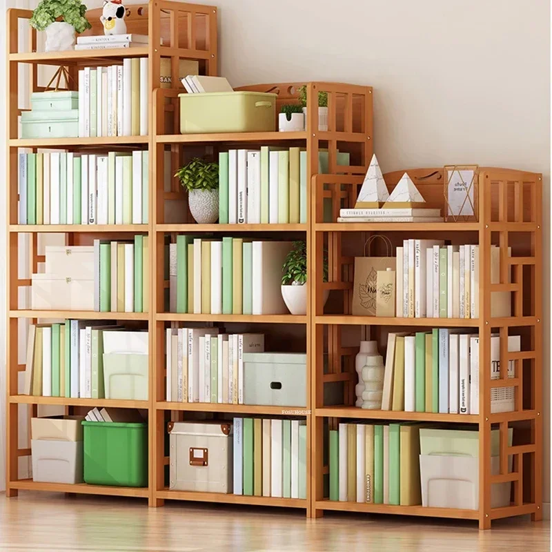 Children's Bookcase Shelf Floor Solid Wood Bookcase Bamboo Children's Reading Bookshelf Student Table Multi-layer Home Storage W