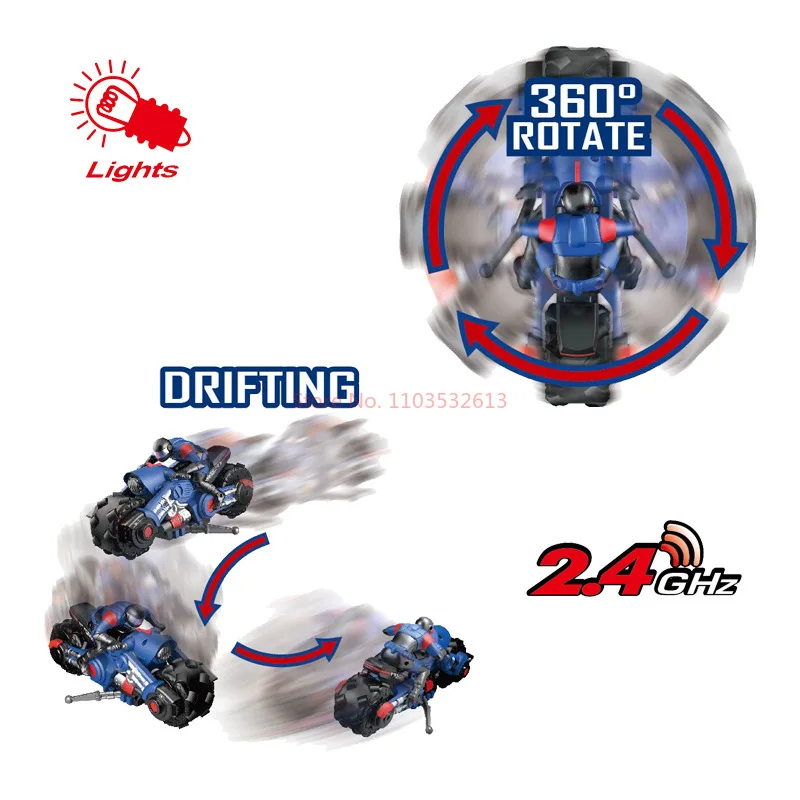 Juguetes de motocicleta eléctrica para niños, coche de control remoto, rotación de deriva, acrobacias 3D, 1: 10