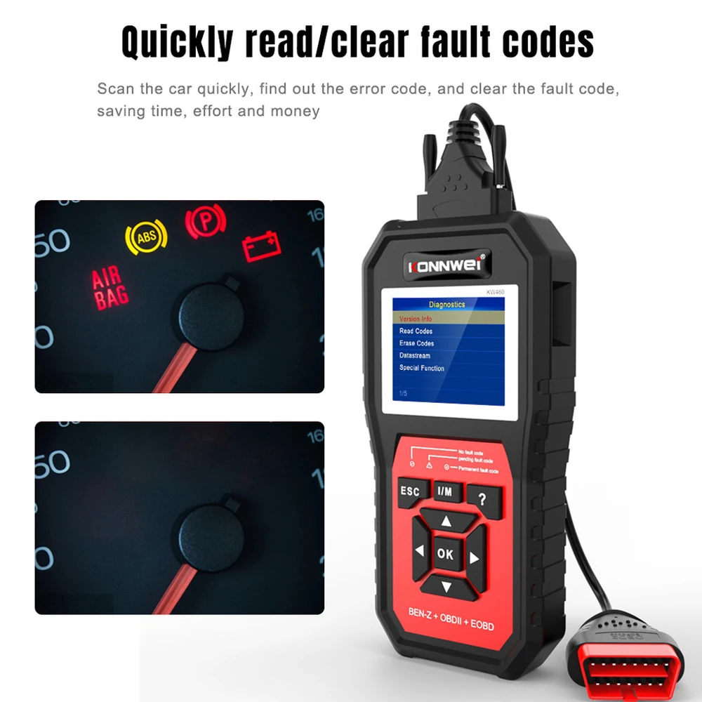Konnwei Kw460 Scanner Diagnostico Obd2 Strumento Diagnostico Abs Reset Sistemi Completi Strumento Diagnostico Airbag Abs Per Mercedes-Benz Obdii