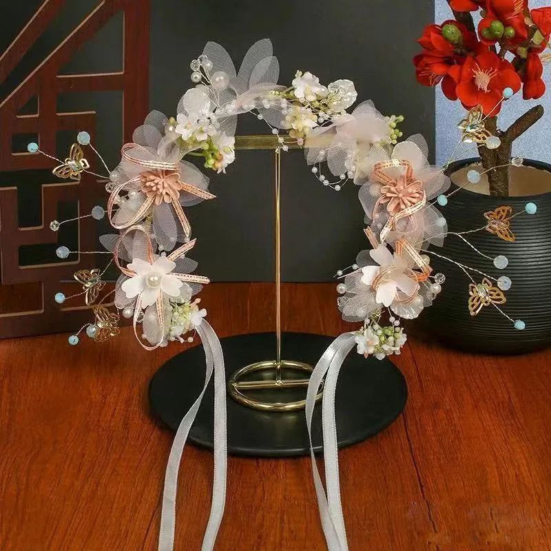 Kinder Kopf Kranz Blumenkrone für Haar Blumenkrone Prinzessin Perlen Stirnband Hochzeit Blumenmädchen Kopfschmuck Braut Haarschmuck