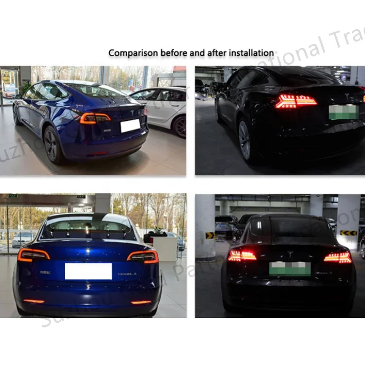 For Tesla Model 3-Car LED Tail Light Taillight Rear Running Light + Brake + Reverse Lamp Dynamic Turn Signal
