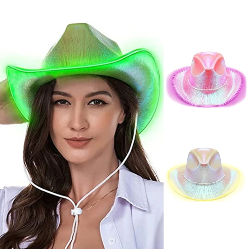 

LED Light-up Cowgirls Hat Bride Wedding Photo Costume Props Summer Outdoor Woman Girl Hat Multi-color Can Choose NEW