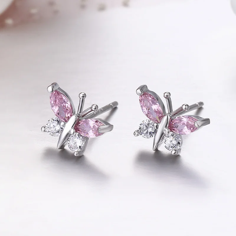 Niedliche kleine 925er-Sterlingsilber-Schmetterlings-Himmelblaue CZ-Ohrstecker für Frauen und Mädchen, y2k-Ohrschmuck, Piercing Joyas – Detail 22