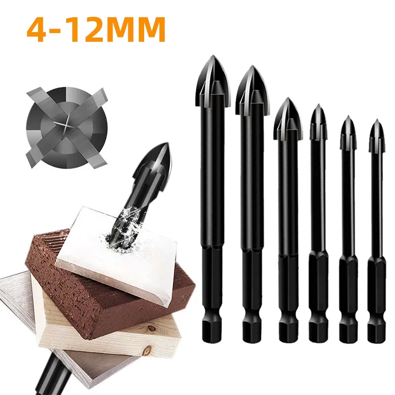 Cross Hex Tile Drill Bits Set for Glass Concrete Ceramic Hole Opener Brick Hard Alloy Triangle Bit Universal Drilling Tool