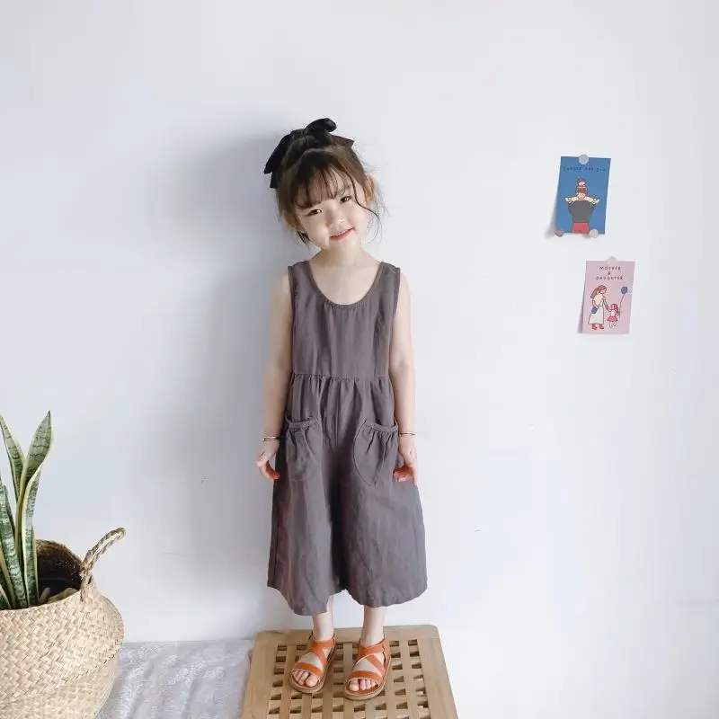 1-6Y Kids Loose Jumpsuits Cotton Baby Summer Clothing Boys Girls Sleeveless Suspender Pants Children Overalls