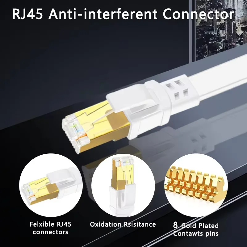 Premium Flat CAT8 Ethernet Cable - Shielded High-Speed 40Gbps 2000MHz Network Cable