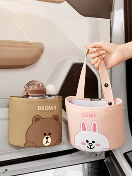Organizzatore per auto Sedile posteriore Organizzatore per seggiolino auto per cartoni animati Accessori da viaggio multifunzione in pelle PU ad alta capacità Design sospeso