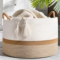 Large Blanket Basket,Woven Baskets for storage Baby Laundry Hamper, Cotton Rope Blanket Basket for Living Room, Laundry 1