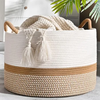 Large Woven Blanket Basket 1