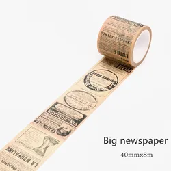 Vintage Washi Tape Set for Scrapbooking and Journaling - Decorative Retro Masking Tape (Big Newspaper 40mm)