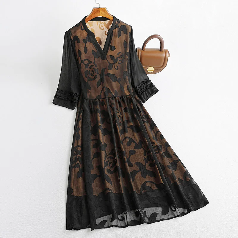 

Mulberry Silk Dress 2023 Summer New Slim V-neck High end Mom Dress Women's Dress