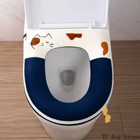 Soft Cartoon Cat Embroidery Toilet Seat Cover with Zipper Warmer Washable Toilet Mat Cover Pad Cushion Bathroom Accessories 2