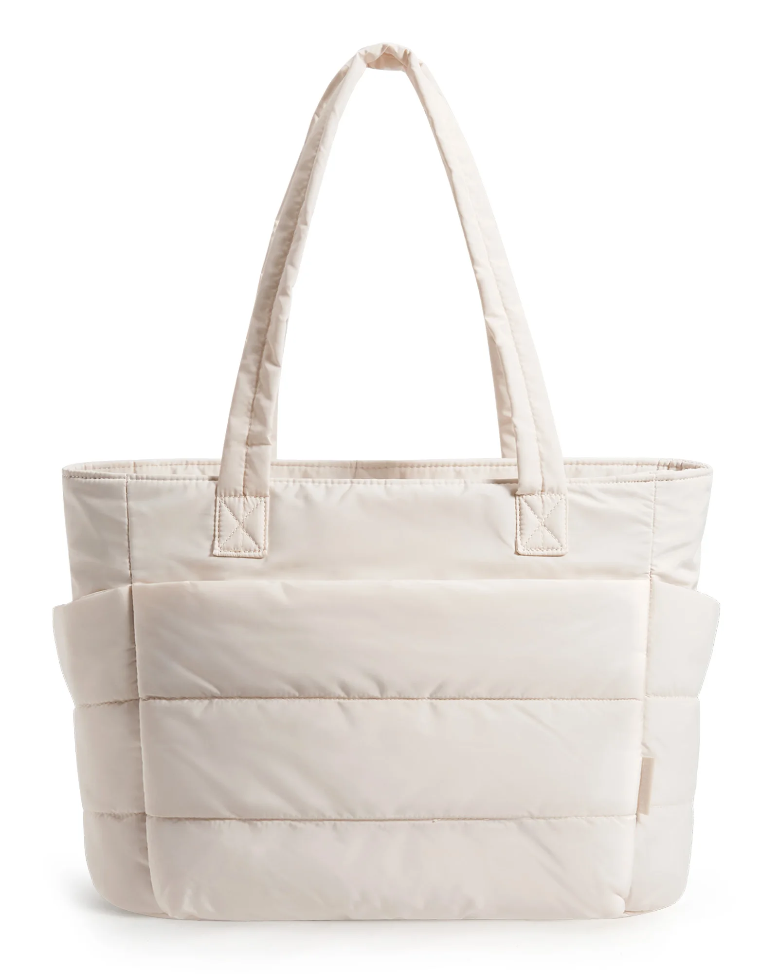 ★ POSZER★ Mild Stripe Tote Bag White 252MSTTB008F Polyester Beach Tote Bags with Zipper