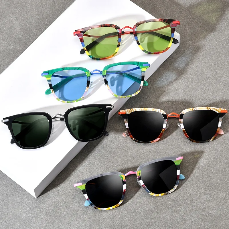 

Fashion spell multicolor retro artsy square fishing polarized sunglasses UV400 personality niche travel driving tinted glasses