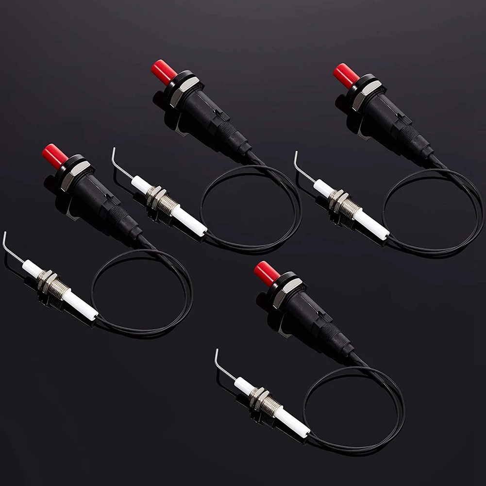 4 Pieces Propane Push-Type Piezo Igniter Kit with Threaded Ceramic Electrode Ignition Plug Wire 30 cm for Gas Grill