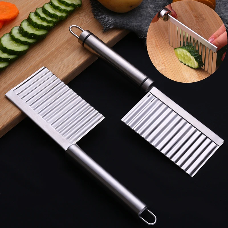Handheld Silver Stainless Steel Potato Shredders knife French Fries Wave Cutters Cucumber Carrot Slicer Kitchen Vegetable Tools
