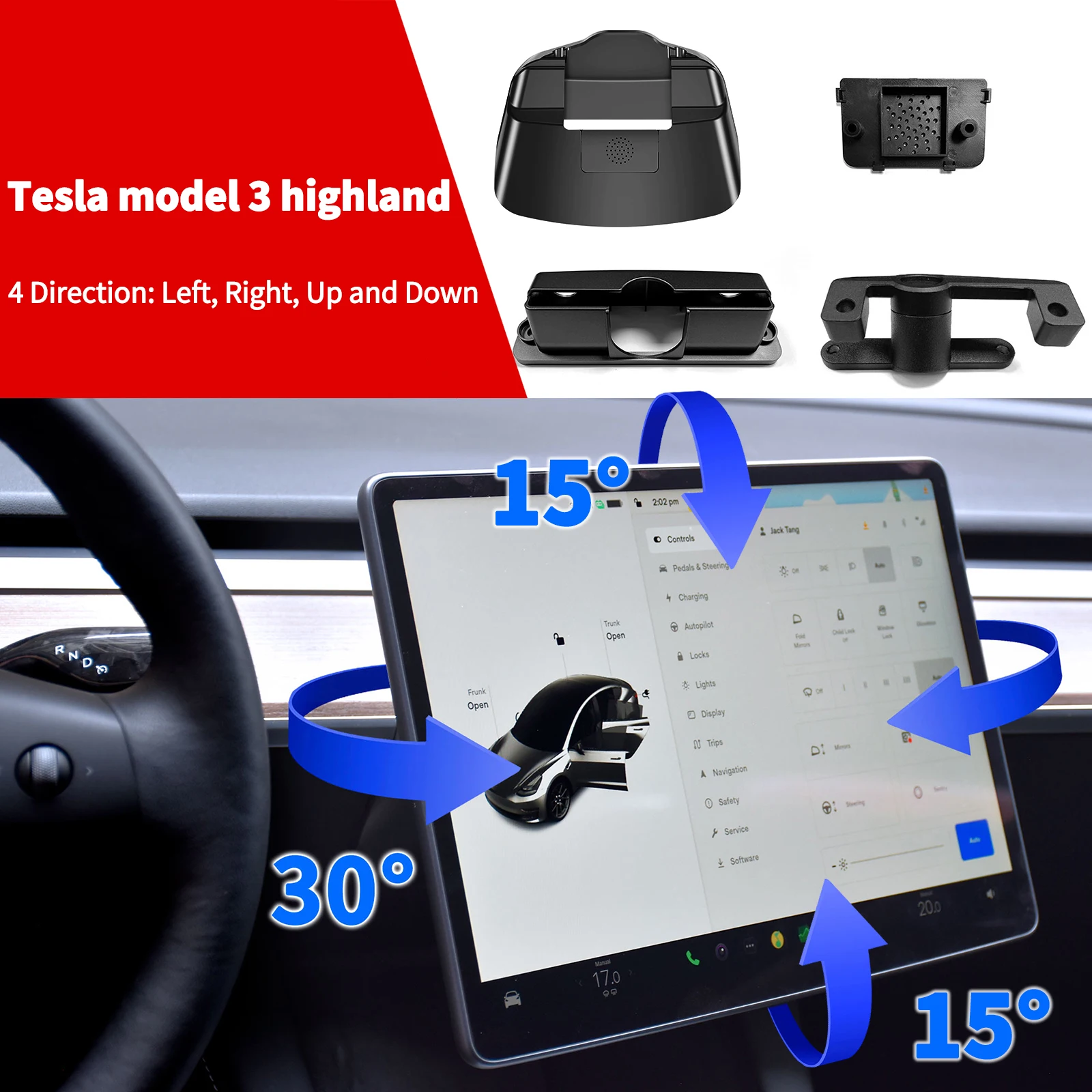 Swivel Mount for Tesla Model 3 highland Tilt Screen Rotate display bracket Model Y Rotary Monitor Switch Accessories 2023 2024 for tesla spoiler model y 2023 accessories spoilers wings for tesla model 3 highland 2024 accessories 3 y 2017 2024 abs material