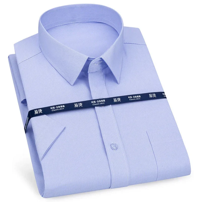Mens Short Sleeve Shirt Business Casual Classic Plaid Striped Checked Male Social Dress Shirts Purple Blue Beach Quality Shirts dress shirts men casual shirts