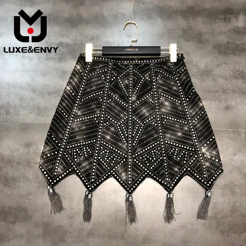 

Роскошный интерьер люкс & ENVY, новый стиль, асимметричный узор, вода, бриллиант, горячая Бриллиантовая цепь, кисточка, облегающая бедра юбка, полуюбка, осень 2023