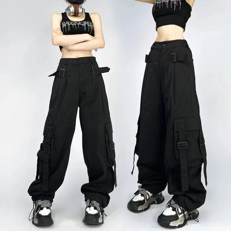 

Женские черные готические строгие брюки, Джоггеры в стиле Харадзюку с завышенной талией, одежда в стиле эмо, 2024