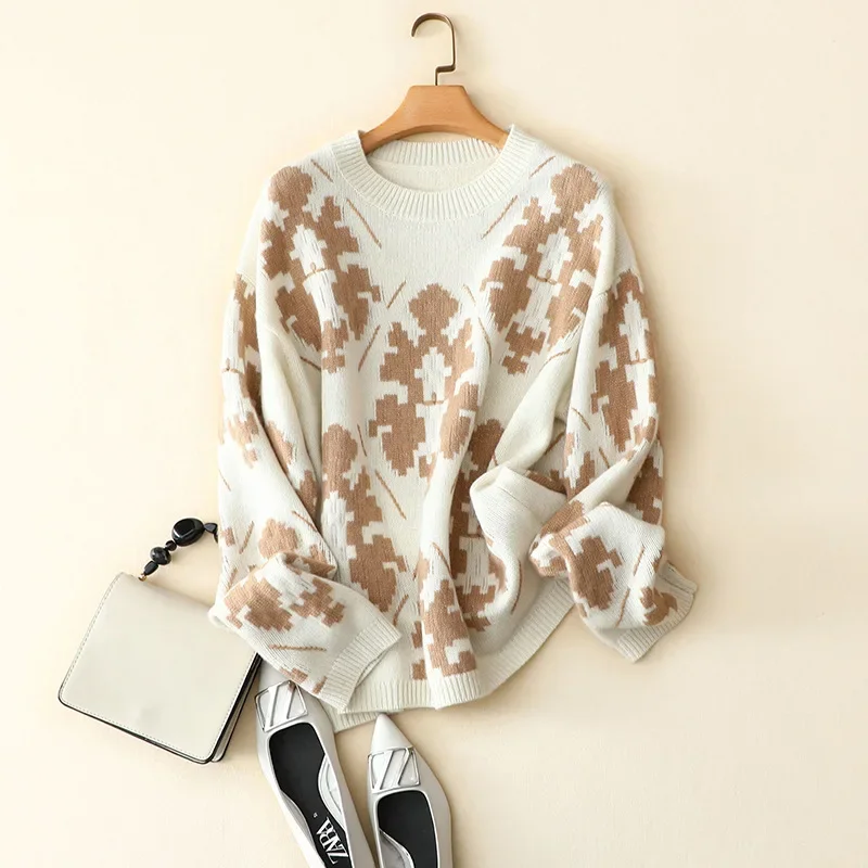 

Aliaga 100% кашемировый винтажный свитер, женские зимние новые стильные толстые элегантные пуловеры с круглым вырезом и длинным рукавом