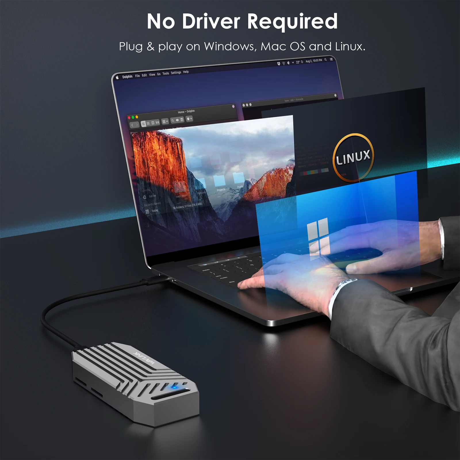 WAVLINK 40Gbps M.2 PCIe NVMe SSD 외장 케이스 USB4 외장 하드 드라이브 케이스 B+M/M-Key 썬더볼트 4/3/USB4/USB3.2 SSD 케이스
