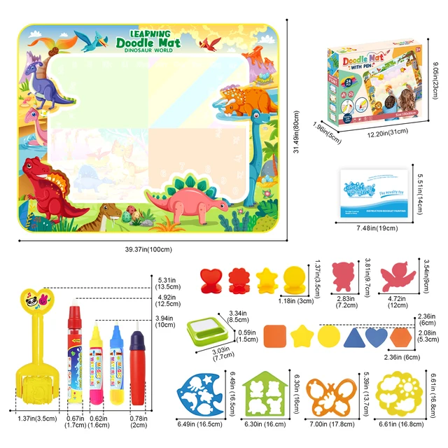 100x80CM Coloring Doodle Magic Water Drawing Mat with Reusable Magic Pens Educational Painting Board Montessori Toys for Kids 2