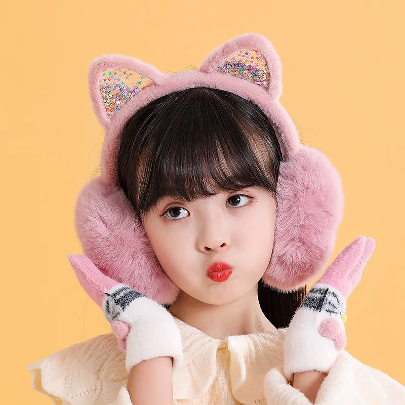 Girl Winter Cat Ear Earmuffs Foldable Warm Protect Cute Faux Fur Soft Fluffy Earcap Korean Style Children Ear Cover Muff