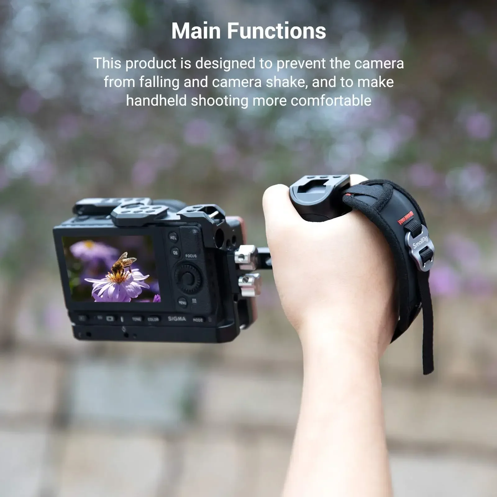 SmallRig DSLR 카메라 케이지용 범용 핸드 스트랩 스트랩 슬롯 케이스가 있는 사이드 핸드그립 조절 가능한 안전 그립 지원 리그 -2456