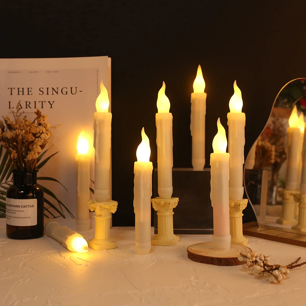 Flameless Taper Flickering Candles with Remote Ivory CandleSticks LED Tealight Wishing Candles for Wedding Xmas Decor 6/12Pcs flameless candles