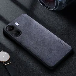 Premium Luxury Leather Phone Case - Retro Business Style Solid Color Cover for Redmi 10C (Grey)