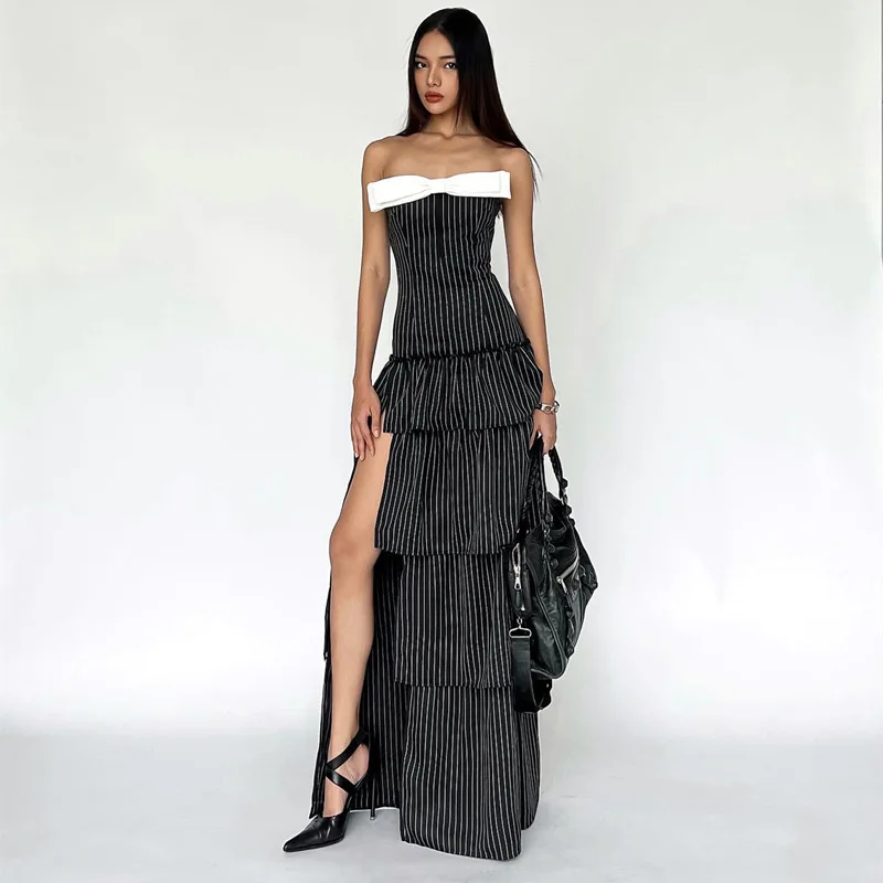 Side Slit Off Shoulder Dress For Women Sexy High Waist Bodycon Long Cupcake Dress Femme Party Elegant Slim Evening Dress