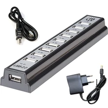 Multi USB Splitters USB External Hub 10 Ports High Speed 480mbps Usb Hub with Power Adapter for PC Macbook Computer Accessories