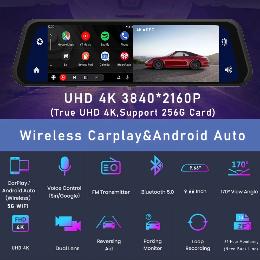  Dvr ī÷, ȵ̵ ڵ  ķ, Ʈ ̷, GPS 5G  FM , AUX  ķ ī޶,   ̺ , 4K