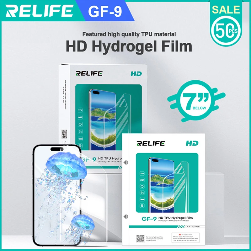 RELIFE GF-9 HD TPU-Hydrogelfolie mit Codeschutz, unterstützt weniger als 7 Zoll für Filmschneidemaschine der Y22 Y25 890C-Serie